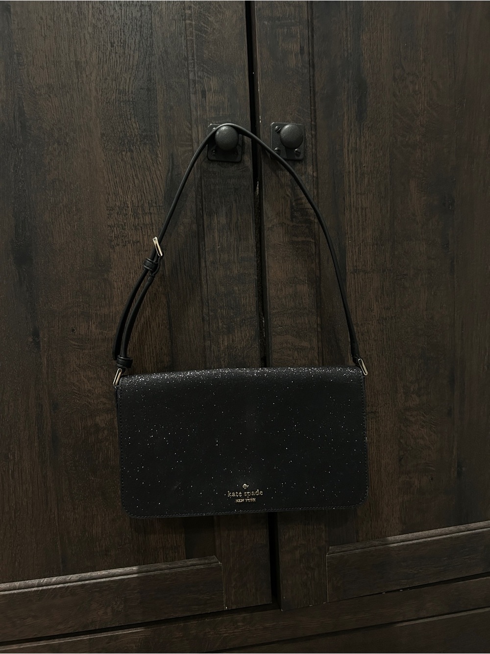 Kate Spade Black Glitter Shoulder Bag with Gold Logo